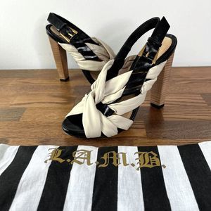 Women’s L.A.M.B. Cream & Black Ivy League Sandal Heels Size 6